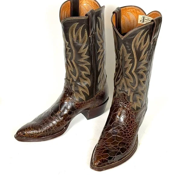 Justin Cowboy Boots - Chocolate Brown Mens Sz 8.5B Excellent Vtg Cond X-toe 9201 - Picture 8 of 12